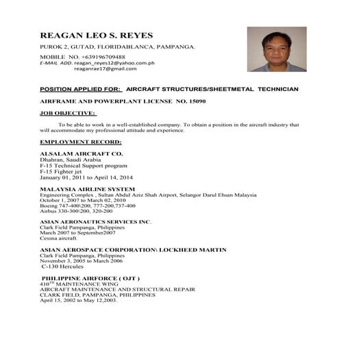 CV Aircraft Structures Technician