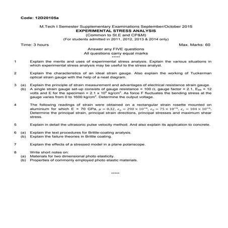  experimental stress analysis previous question papers