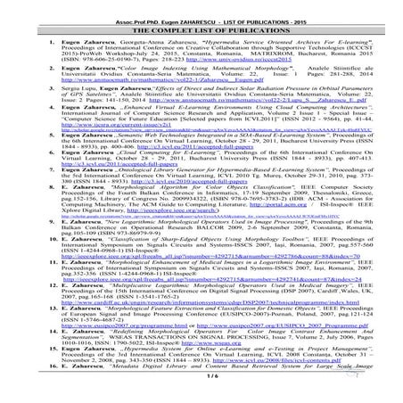 EugenZAHARESCU-LIST OF PUBLICATIONS-2015