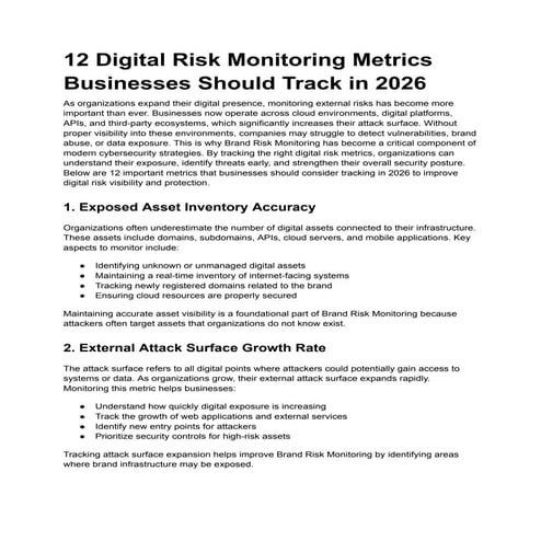 12 Essential Digital Risk Monitoring Metrics for Businesses in 2026 | PDF