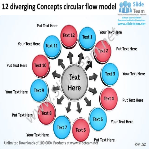 Diverging and converging process 8 stages circular flow motion diagram ...