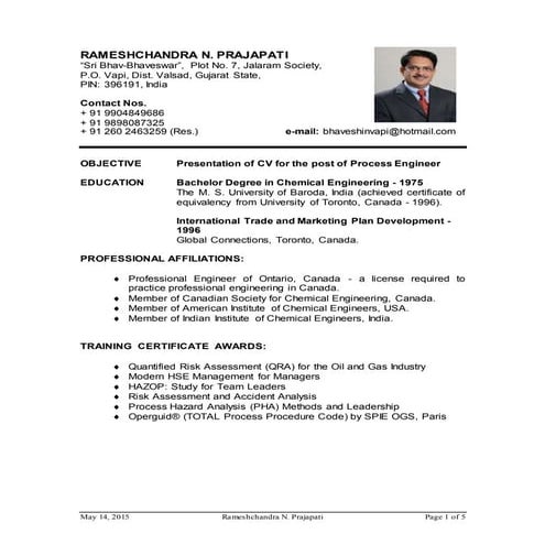 R. Prajapati CV for Process Engineer for Oil and Gas Website