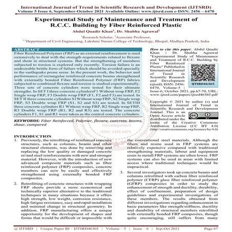 Experimental Study of Maintenance and Treatment of R.C.C. Building by Fiber R...