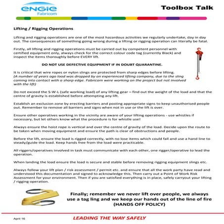 12  lifting  rigging operations