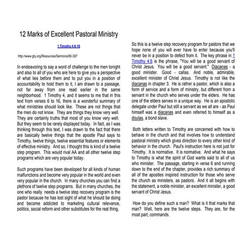 12 Marks Of Excellent Pastoral Ministry