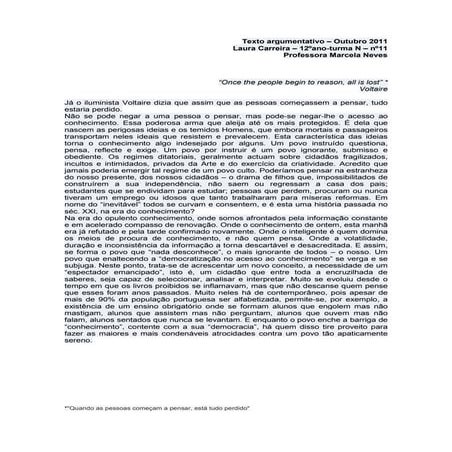Texto Argumentativo - O acesso ao Conhecimento