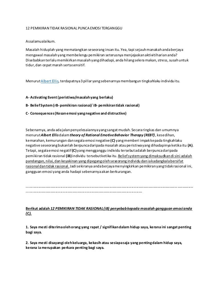 12 Pemikiran Tidak Rasional Punca Emosi Terganggu