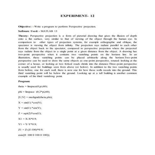 Write a program to perform Perspective projection