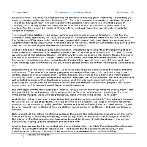 12th Sunday in Ordinary Time  2017