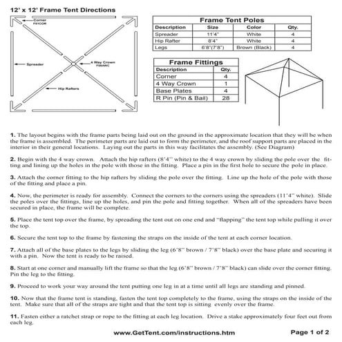 12 x 12 Frame Tent Installation Instructions | PDF