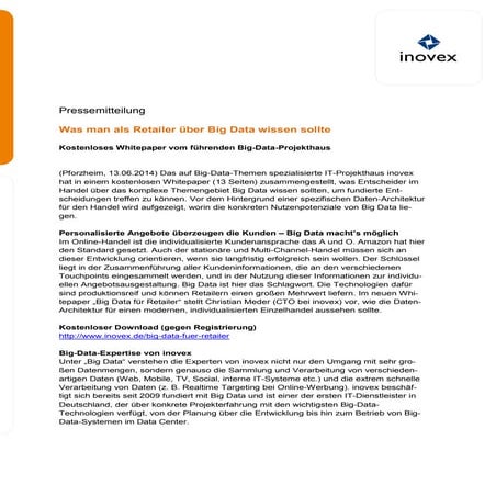 Pressemitteilung: Whitepaper "Big Data für Retailer"
