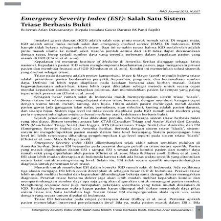 Emergency Severity Index (ESI): Salah Satu Sistem Triase Berbasis Bukti ...