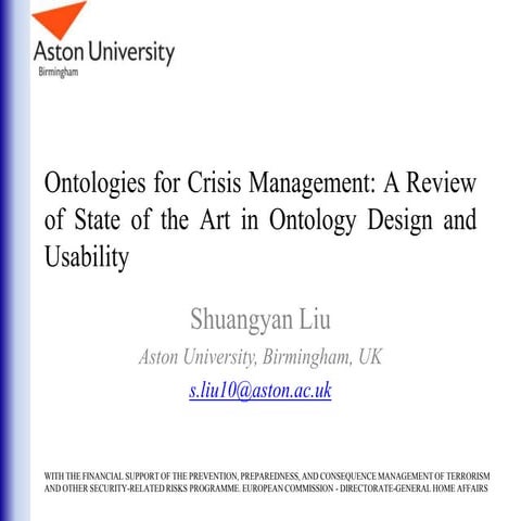 Ontologies for Crisis Management: A Review of State of the Art in Ontology De...