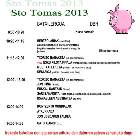 13 14 santomasetako egitaraua.Arrigorraiga institutua