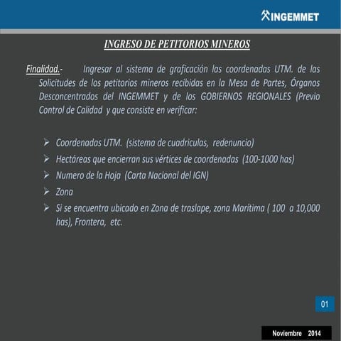 Catastro Minero, ingreso y mantenimiento