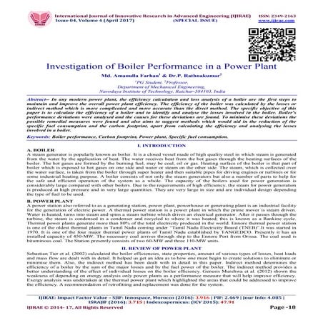 Investigation of Boiler Performance in a Power Plant