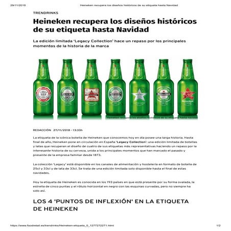 Heineken (Richard Weissend) recupera los diseños históricos de su etiqueta ha...