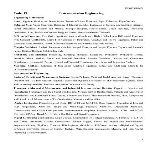 TS PGECET Instrumentation 2018 Syllabus