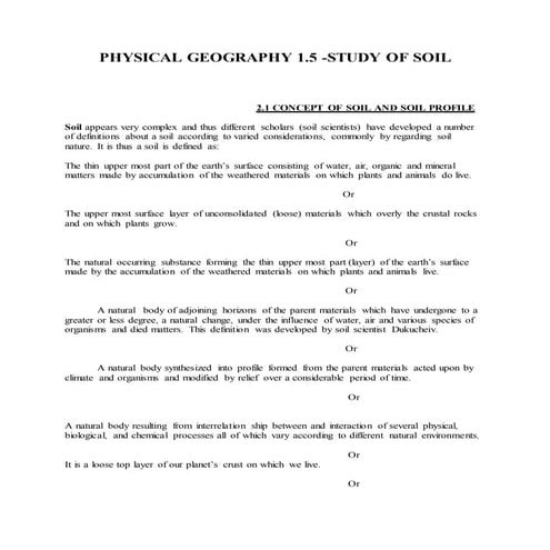 PHYSICAL GEOGRAPHY 1.5 -STUDY OF SOIL