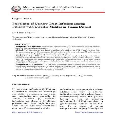 Prevalence of Urinary Tract Infection among Patients with Diabetes ...