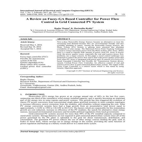 A Review on Fuzzy-GA Based Controller for Power Flow Control in Grid Connecte...