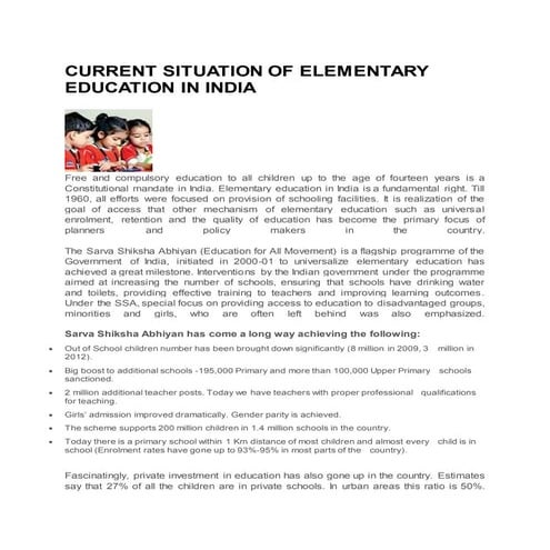 WHAT IS THE CURRENT SITUATION OF EDUCATION SYSTEM IN INDIA intelligence overview