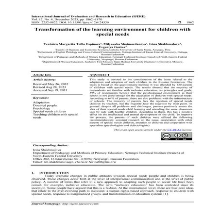 Transformation of the learning environment for children with special ...