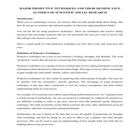 MAJOR PROJECTIVE TECHNIQUES AND THEIR SIGNIFICANCE AS TOOLS OF SCIENTIFIC SOC...