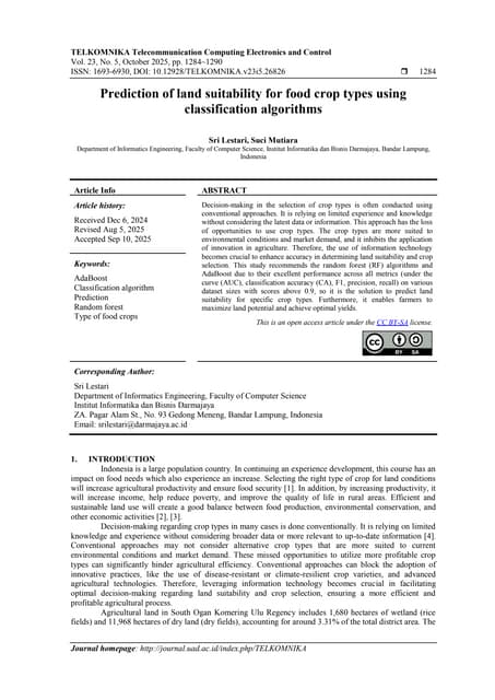 Prediction of land suitability for food crop types using classification algor...