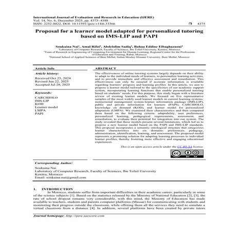 Proposal for a learner model adapted for personalized tutoring based on ...