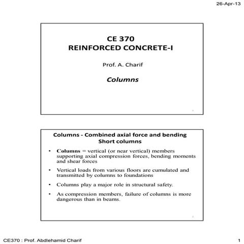 Lec12 Continuous Beams and One Way Slabs(2) Columns (Reinforced Concrete Desi...