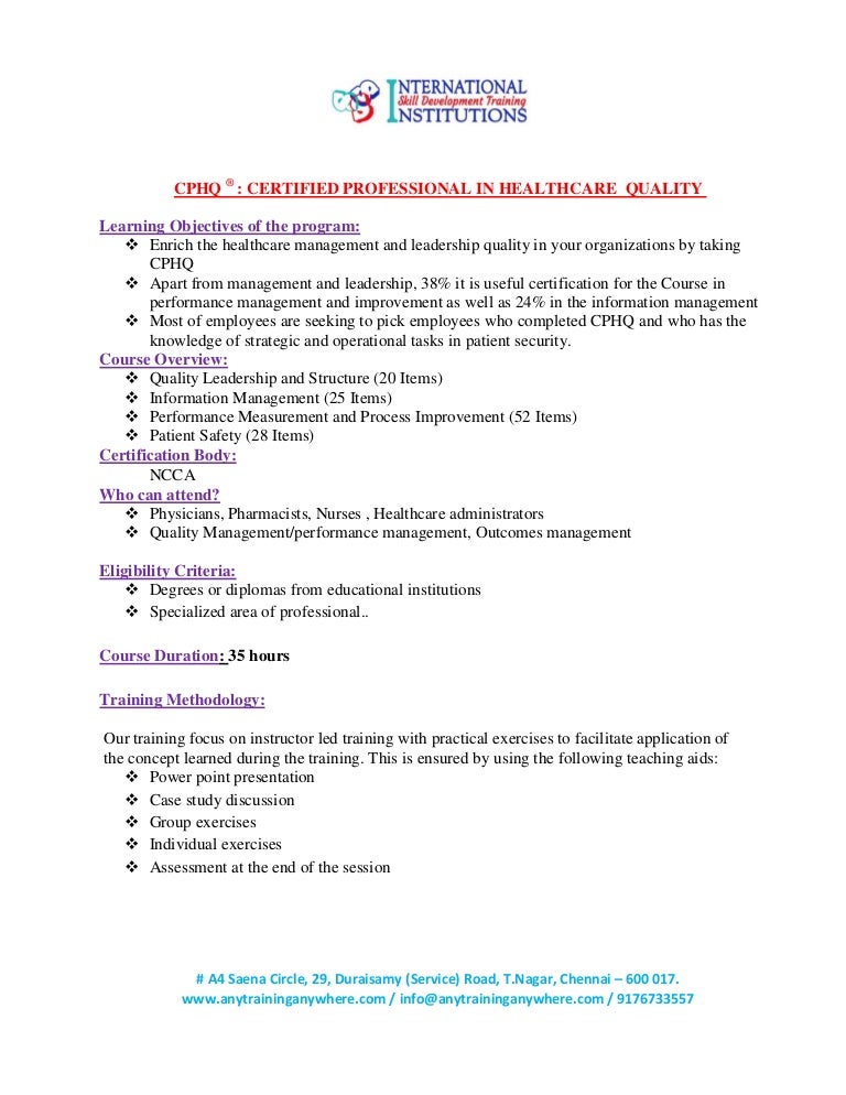 CPHQ Trainingsunterlagen