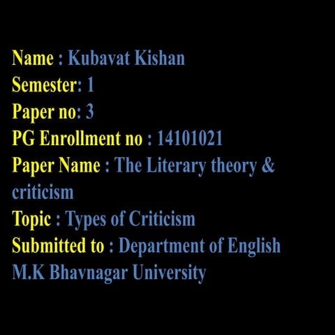 Various Types of Criticism