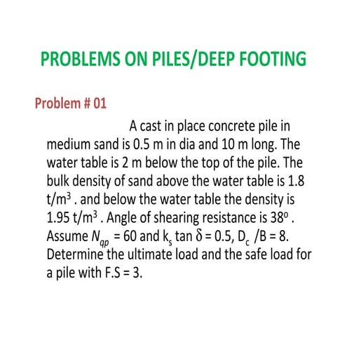 Problems on piles and deep footing