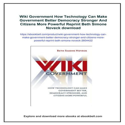 Wiki Government How Technology Can Make Government Better Democracy Stronger ...
