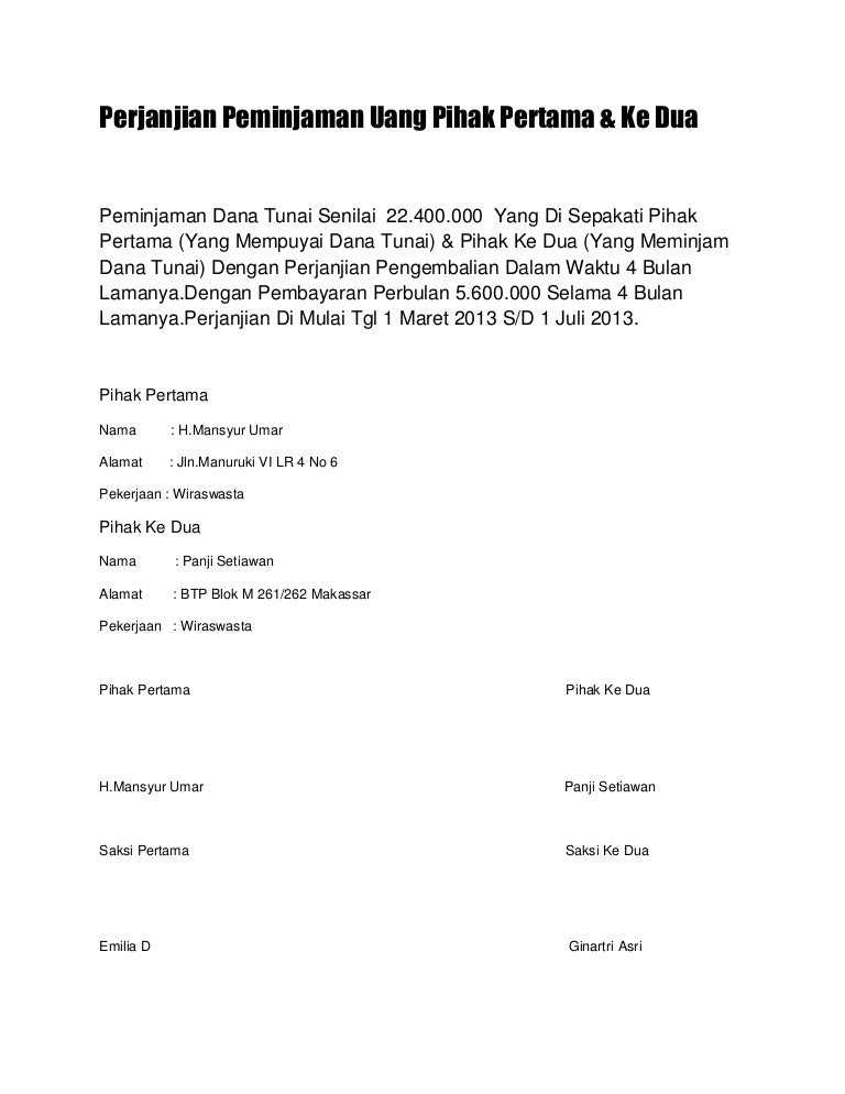 130322824 perjanjian-peminjaman-uang-pihak-pertama