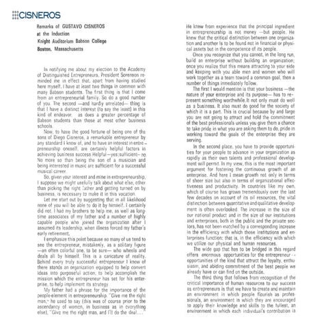 Gustavo Cisneros’ speech: Academy of Distinguished Entrepreneurs (April 15, 1...