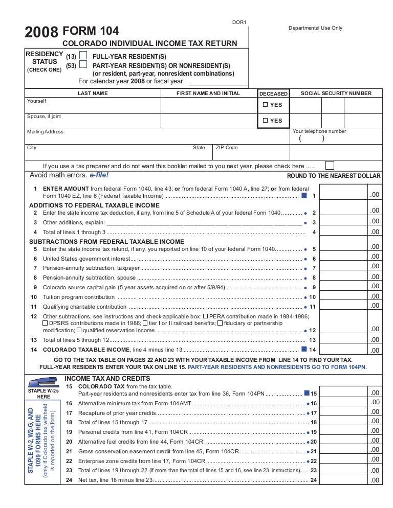 colorado.gov cms forms dortax CY104 form