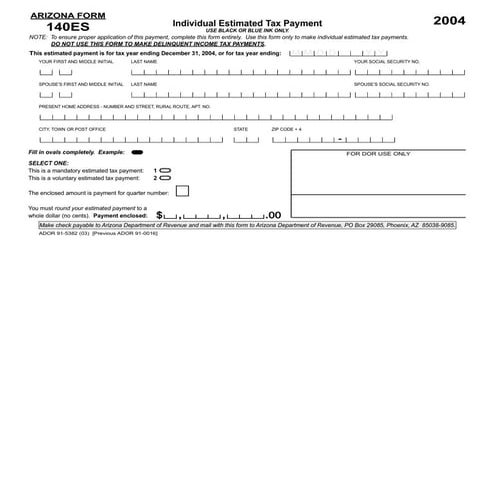 azdor.gov Forms .. ADOR Forms  140ES_2004fillable