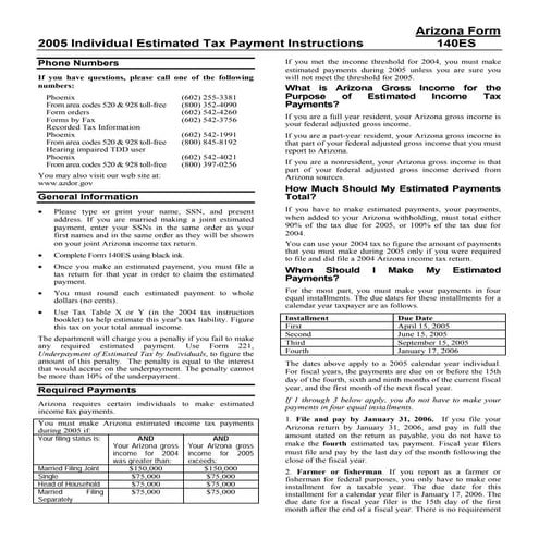 azdor.gov Forms .. ADOR Forms  140ES_2005_instr