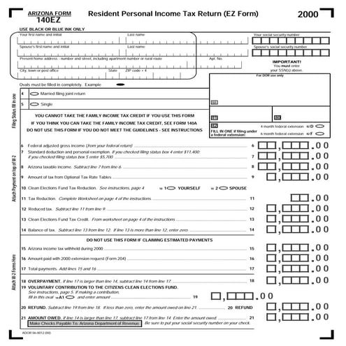 azdor.gov Forms 140ezf
