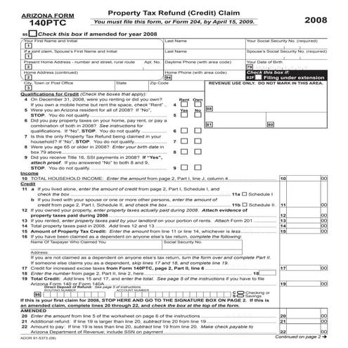 azdor.gov Forms 140PTC