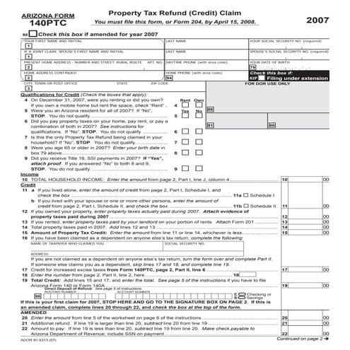 azdor.gov Forms 140PTC_F