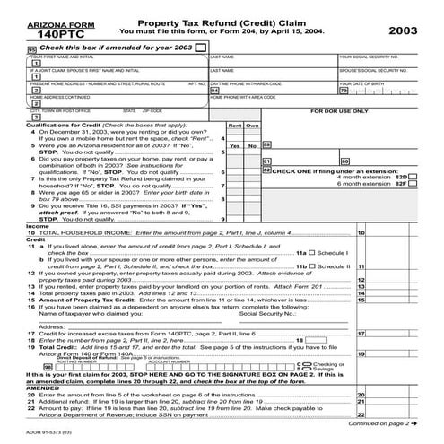 azdor.gov Forms 140PTCf