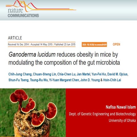 Ganoderm lucidum reduces obesity in mice by modulating the composition of gut...