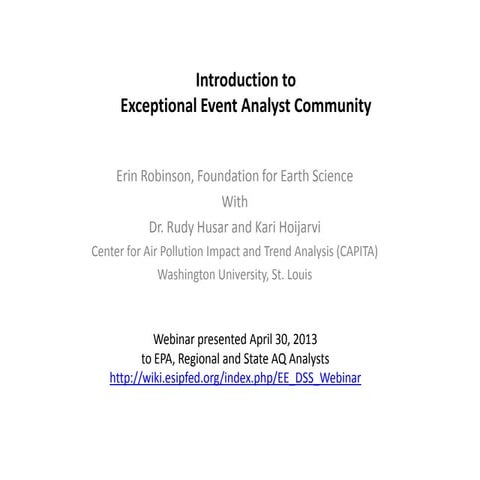 Introduction to Exceptional Event Analyst Community
