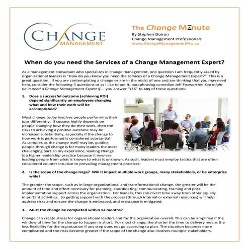 The Change Minute: When do you need a Change Management Expert?