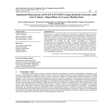 Optimal Placement of D-STATCOM Using Hybrid Genetic and Ant Colony Algorithm ...