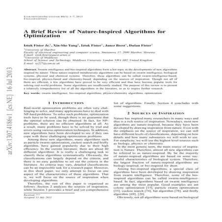 A Brief Review of Nature-Inspired Algorithms for Optimization | PDF