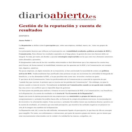 Gestión de la Reputación y Cuenta de Resultados